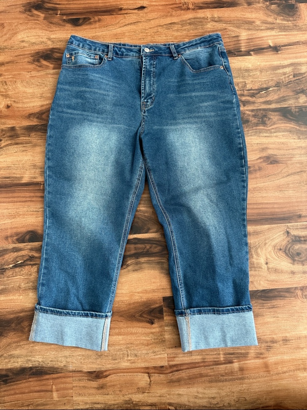 Frye Indigo Baggy Blue Denim Cuffed Jeans Size 14